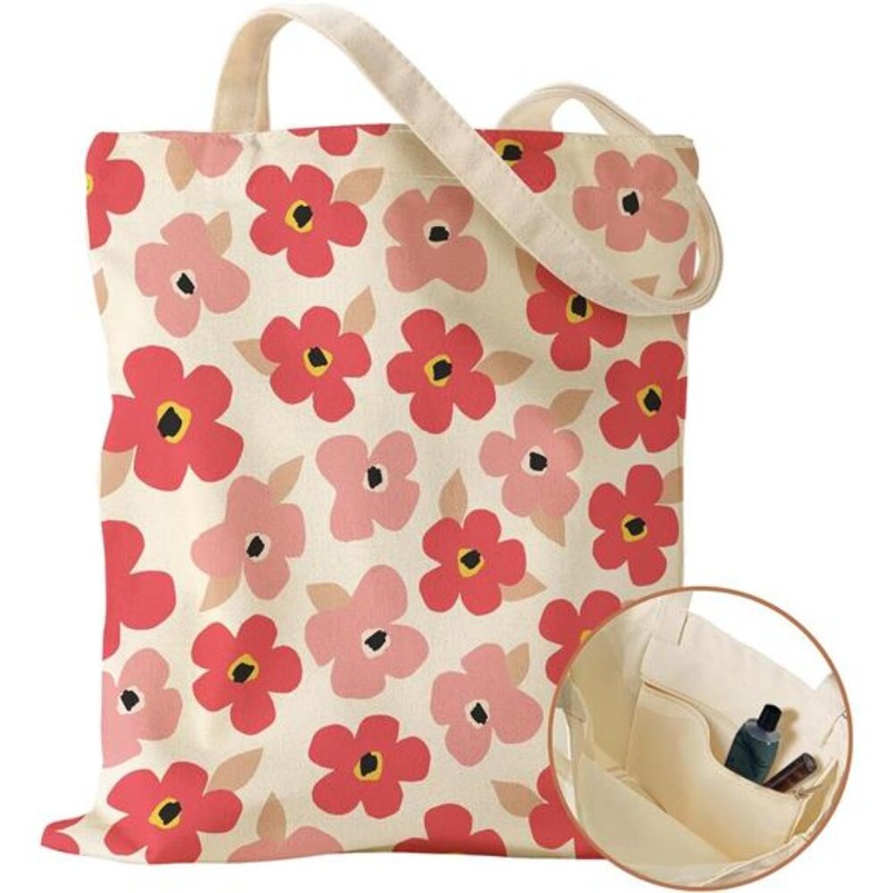Canvas Tote Bag with Inner Pocket for Women,Cloth Cotton Totes Bag